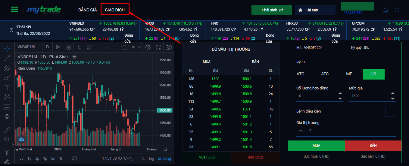 Hướng dẫn giao dịch trên app Mytrade
