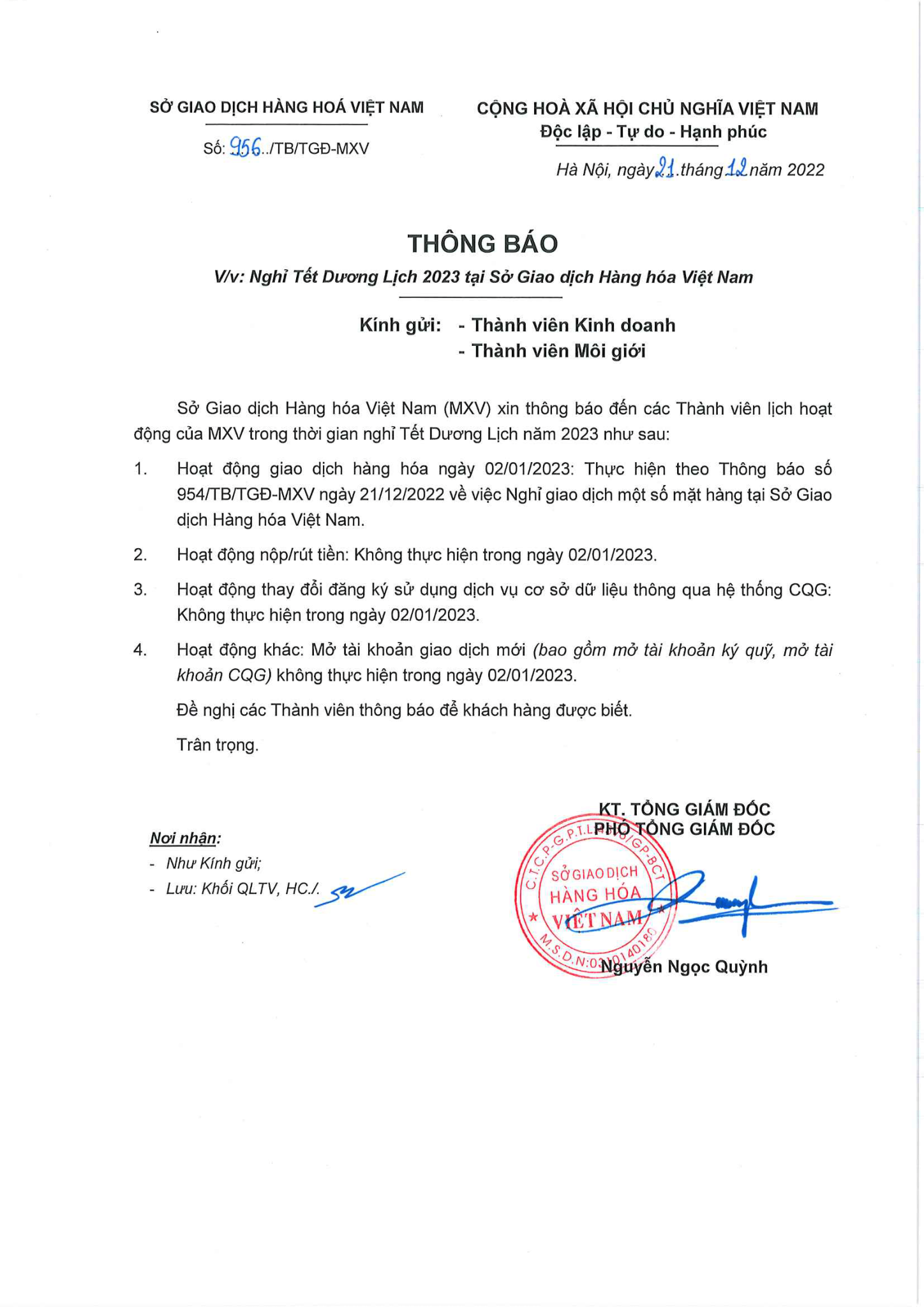 Thông Báo Nghỉ Tết Dương Lịch 2023 Của Sở Giao Dịch Hàng Hóa Việt Nam