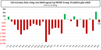 Dòng tiền thông minh ngày 22/04/2024: Khối ngoại trở lại bán ròng hơn 240 tỷ đồng trên HOSE phiên hồi phục